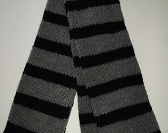 Gru Style Black & Grey/Gray Long Striped Handmade Knit Scarf, Cosplay, Gru, Geeky, Despicable, Minions