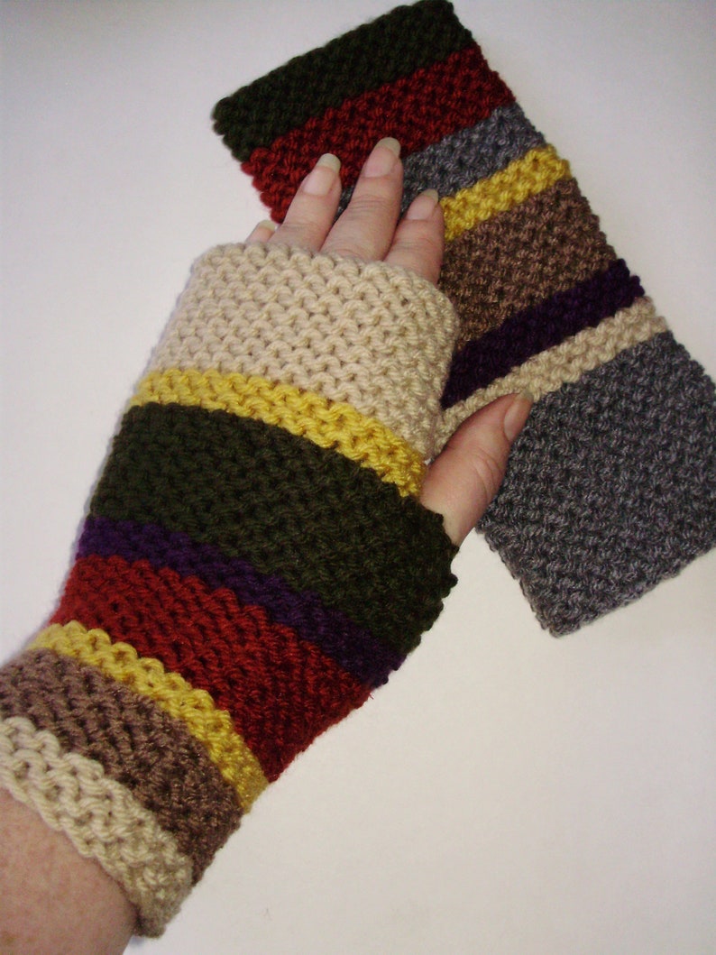 ACRYLIC Doctor Who Gloves Seasons 12-14 Hand Knit Fingerless Gloves Hand Warmers Wristlets 4th Doctor by Ashlee/'s Knits mitts texting