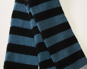 Doctor Who Night Terrors Style Scarf Black & Teal Stripes by Ashlee's Knits Cosplay Companion Scarf Blue Black Grey Gray Scarf