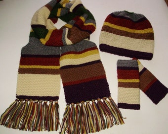 ACRYLIC Doctor Who Inspired Season 12 Style 4th Doctor Slouchy Beanie, Gloves & Scarf Set Ashlee's Knits Cosplay