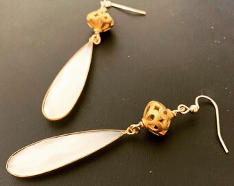 Long White Chalcedony Drop Earrings