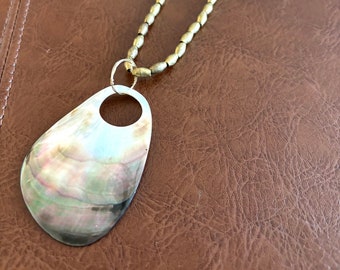 Abalone Shell Necklace with Brass Beads