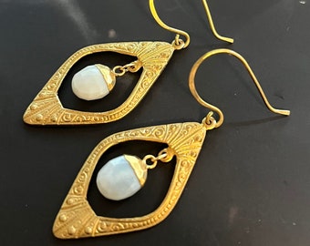 Antique Brass Earrings with Agate