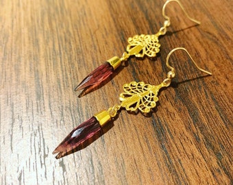 Pink Tourmaline Pencil Drop Earrings