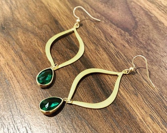 Long Green Glass Drop Earrings