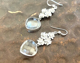 Crystal and Silver Flower Earrings