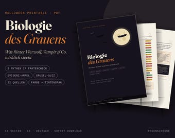 Halloween Printable Monster Mythen Biologie PDF | Werwolf Vampir Zombie Faktencheck | Halloween Quiz Party | Deutsch Download