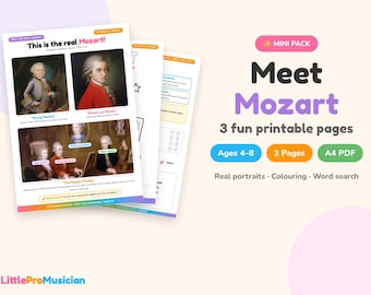 Mozart Kids Activity Pack, Portraits, Colouring, Word Search