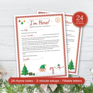 Elf Arrival Kit, 24 Christmas Elf Notes and Fillable North Pole Letters PDF