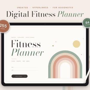 Fitnessplaner für Goodnotes, undatierter, verlinkter digitaler Download mit Trainingsprotokollen und Mahlzeitenerfassung