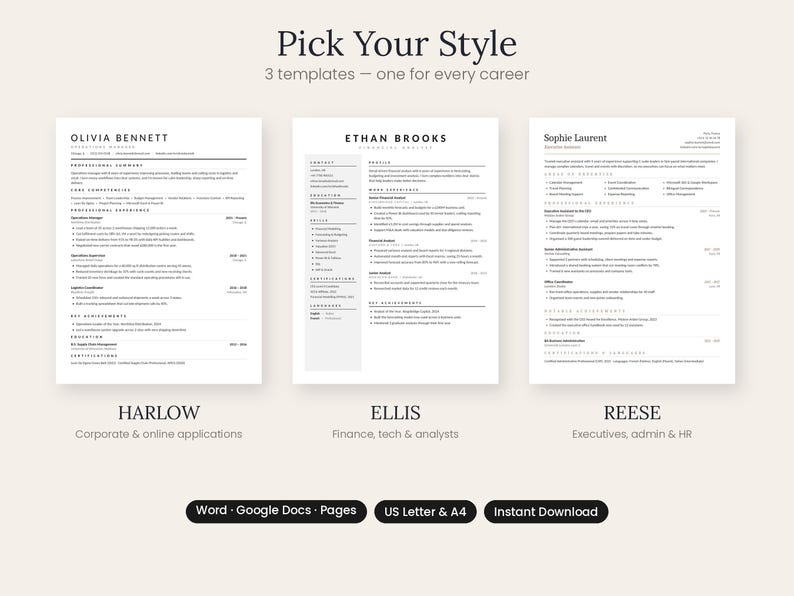 Simple ATS Resume Template for Word & Google Docs, Professional CV ...