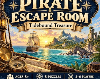 Pirate Escape Room Printable for Kids Ages 8+ | Tidebound Treasure, 8 Puzzles
