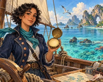 Juego de escape imprimible "Brújula Hundida" para niños de 9 años en adelante, 10 rompecabezas, aventura náutica, PDF a color y de bajo consumo de tinta.