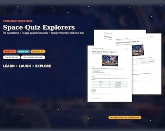 Printable Space Quiz for Kids & Families, 30 Questions, 3 Age Levels