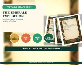 Printable Escape Room Game for Kids & Families - Emerald Expedition, 8 Puzzles