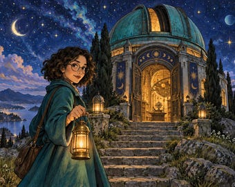 Juego de escape imprimible "Lost Observatory" para niños de 10 años en adelante, con 10 rompecabezas, en formato PDF a color y de bajo consumo de tinta.