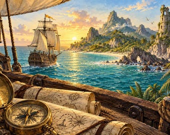 Juego de escape pirata imprimible "Tesoro de la marea" para niños de 8 años en adelante, 8 pistas, PDF a color y de bajo consumo de tinta.