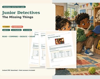 Juego de misterio y detectives imprimible para niños de 8 años en adelante, 4 minicasos.