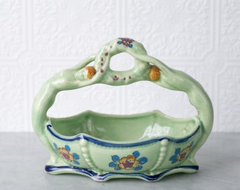 Vintage Glazed Bowl | Swimming Women Porcelain | Jade Painted Figurine 1940s 1950s