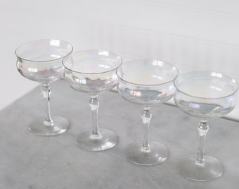 Antique Opalescent Glassware Set of 4 | Rainbow Glass | Cocktail Glassware | Coupe Set