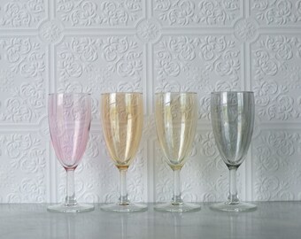 Vintage French Champagne Glass Set of 4 | Rainbow Pastel Glasses | Vintage Barware | Made in France