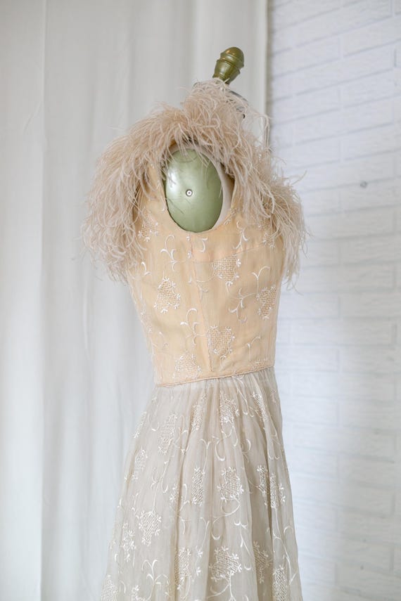 Vintage 1940's 1950's Ceil Chapman Dress Ostrich Feather