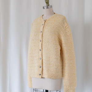 Vintage 1950&#39;s Yellow Speckle Knit Cardigan Silver Buttons
