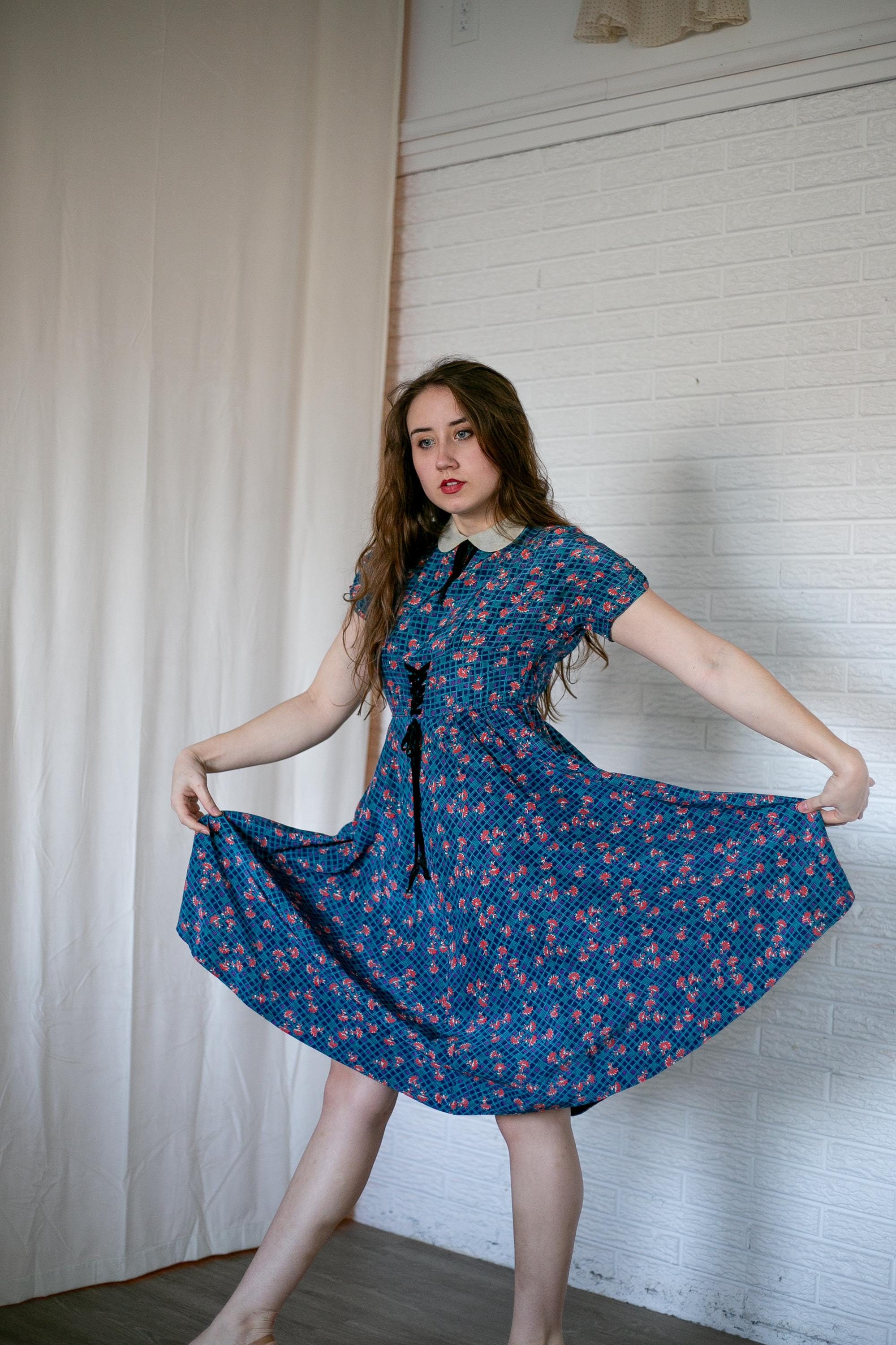 セール(SALE)開催中！ファッション通販 Dress Mini Rayon Silky 1940's Vintage Novelty Velvet Print ワンピース