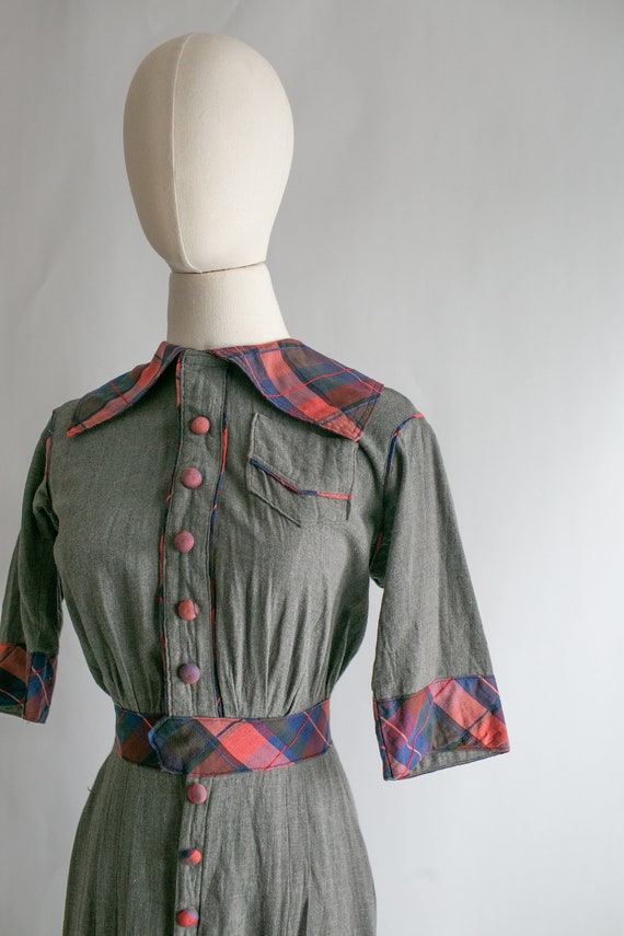 Vintage 1940's Wool Plaid Dress | Full Length Dre… - image 3