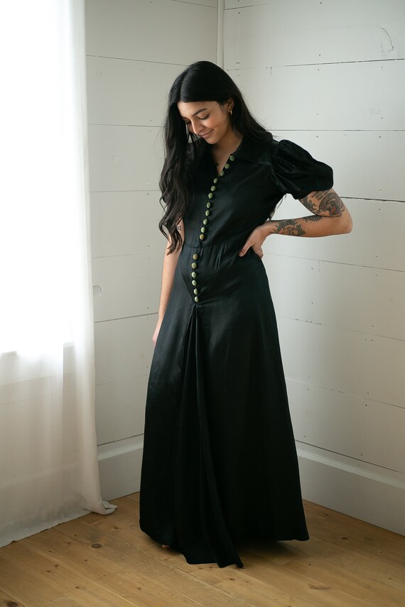 1930s Liquid Silk Dress | Black Slip Dress | Puff