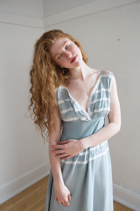 Vintage || 1940s Cornflower Slip Dress | 40s Gown