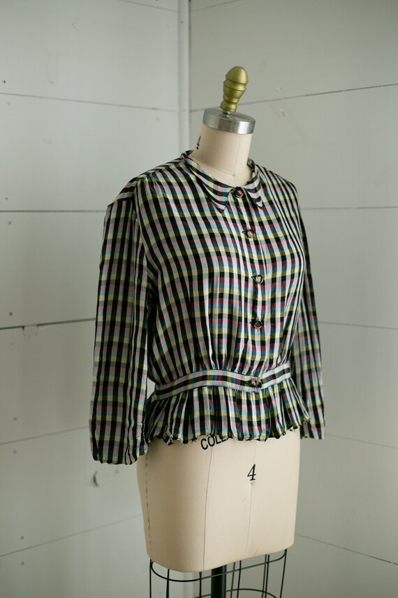 1940s Rainbow Checkered Blouse | High Waist Blouse