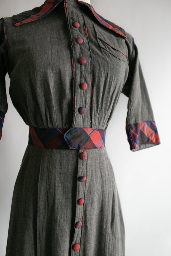 Vintage 1940's Wool Plaid Dress | Full Length Dre… - image 2