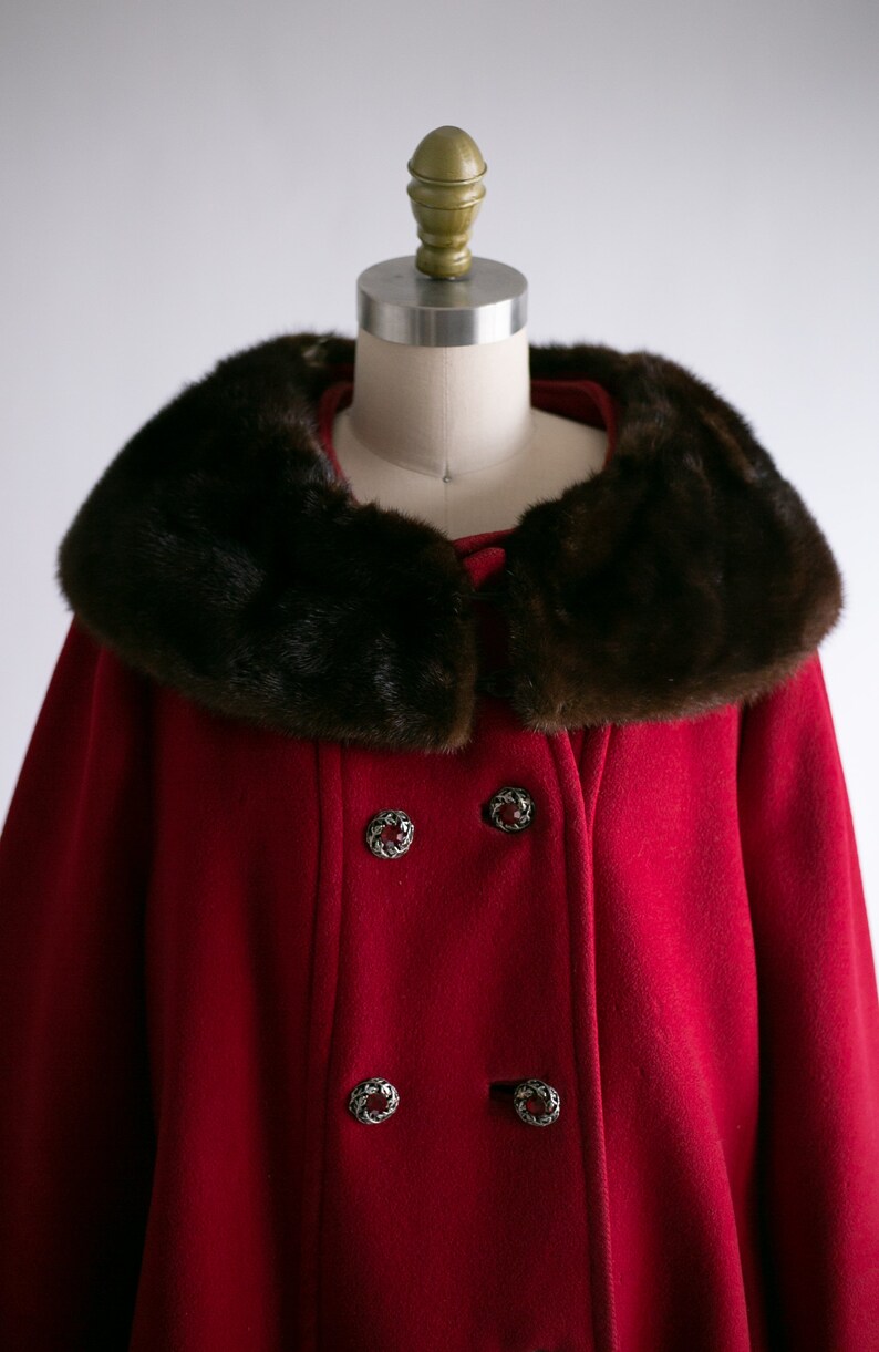 Vintage 1950's Fur Stole Coat Berry Red Wool Coat - Etsy Canada