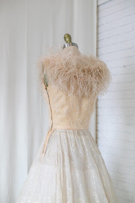 Vintage 1940's 1950's Ceil Chapman Dress Ostrich Feather