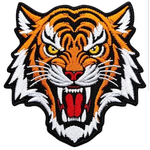Roaring Tiger Head Iron on Embroidered Applique Patch BG Bi