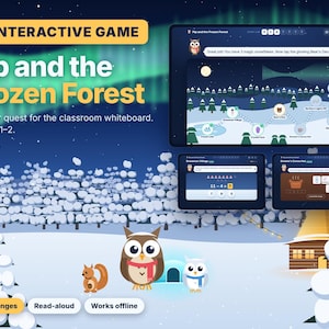 Interaktives Winter-Klassenzimmerspiel, Eulen-Suche, Mathe-Lese-Logik (Digitaler Download)