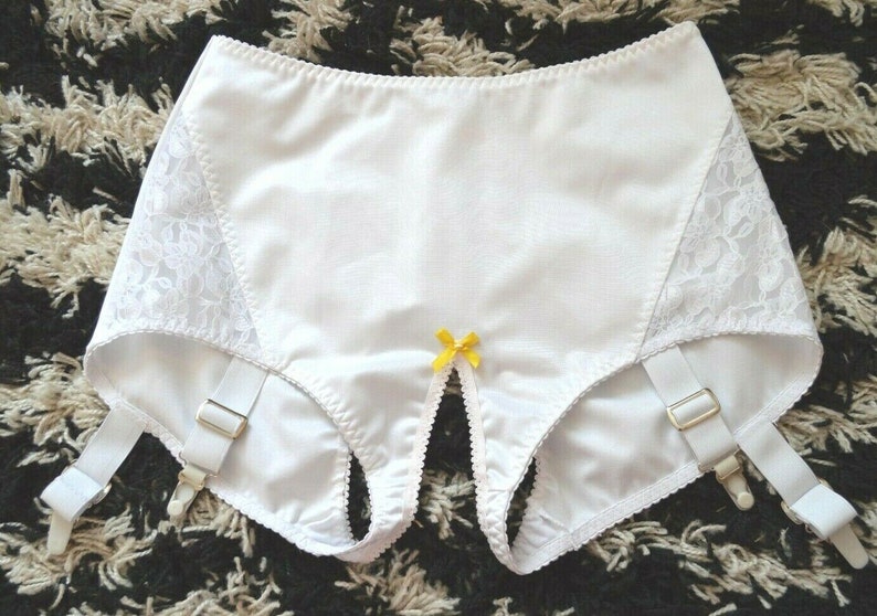White open bottom knickers crotchless suspender shapewear | Etsy