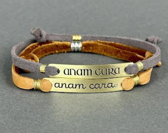 Pulsera Anam Cara en gris / Pulsera irlandesa de cuero / Pulsera celta / Pulsera de San Patricio / Joyería irlandesa / Pulsera de Irlanda
