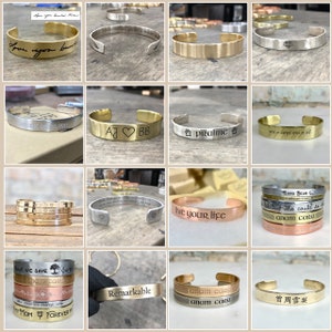 Personalized Cuff Bracelet in REAL Sterling Silver, Bronze, Copper, Brass, Bronze, Nickel, NuGold, or Aluminum image 8