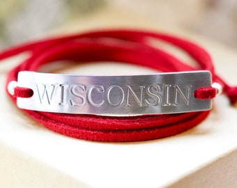 Wisconsin Bracelet, Red and Silver