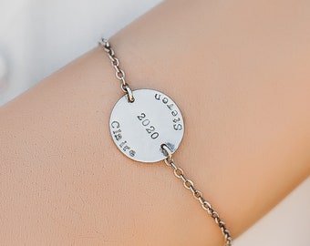 Anniversary Disc Bracelet Personalized in Gold, Sterling Silver, and Rose Gold