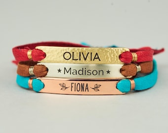 Pulsera con nombre personalizado / Pulsera de cuero grabada a medida / Regalo para hija, sobrina, mejor amiga, regalo de graduación