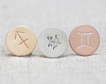 Pendientes zodiacales en plata de ley, oro relleno 14/20, oro rosa relleno 14/20