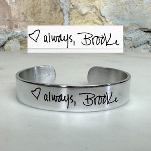 Actual Handwriting Cuff Bracelet in REAL Sterling Silver, Bronze, Copper, Brass, Bronze, Nickel, NuGold, or Aluminum