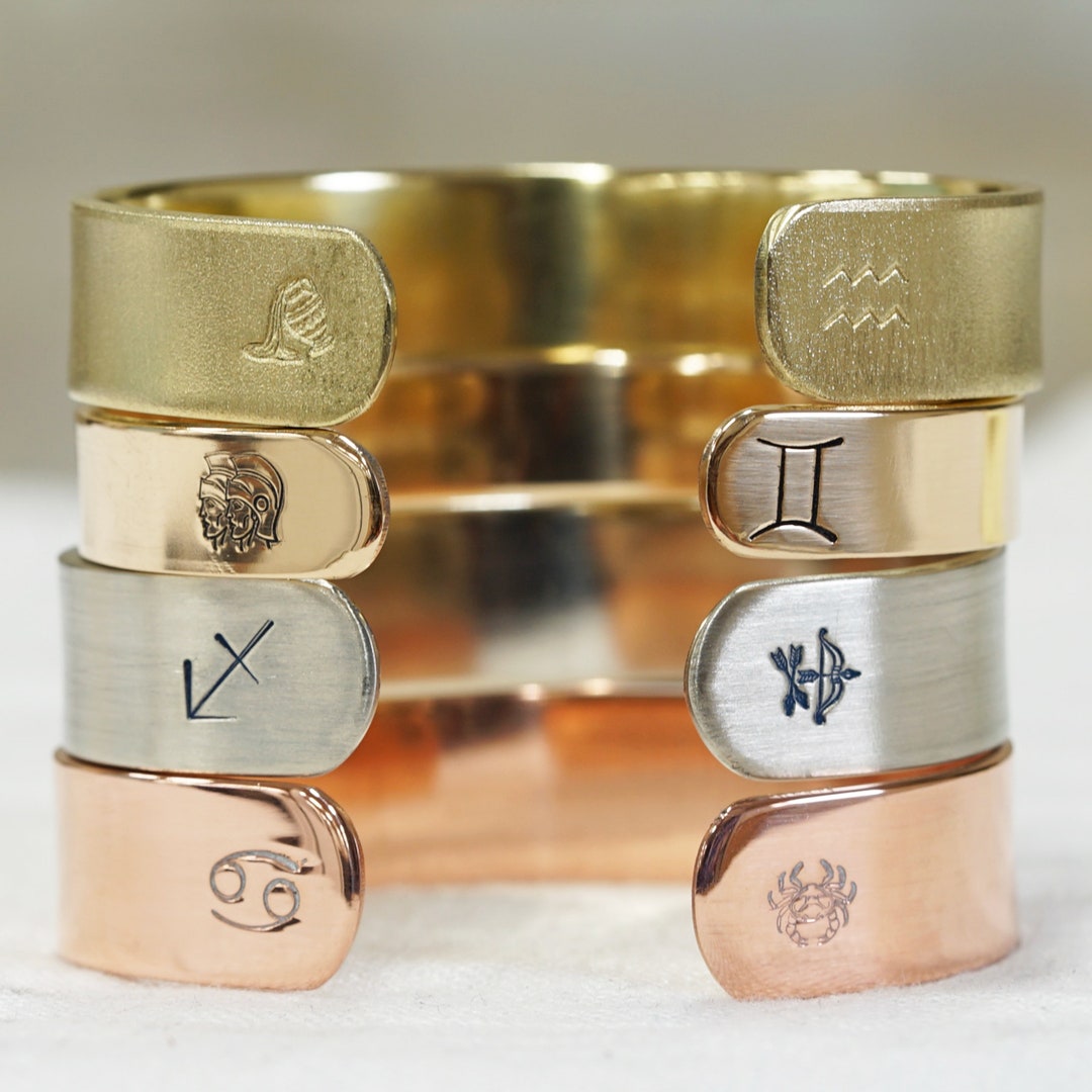 Zodiac Cuff Bracelet in REAL Sterling Silver, Bronze, Copper, Brass