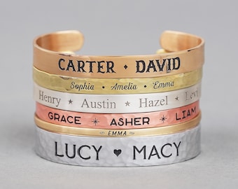 Pulsera tipo brazalete con nombre personalizado / Pulsera grabada a medida para mujer / Regalo para hija, madre, sobrina, mejor amiga, joyería hecha a mano