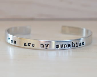 You Are My Sunshine Cuff Bracelet / Silver Cuff Bracelet / Sunshine Bracelet /New Mom Gift /New Mom Bracelet /Bangle Bracelet - Customizable