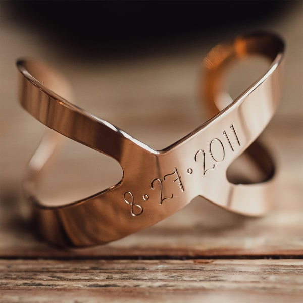 Infinity Cuff Bronze 8th Anniversary Bracelet in REAL Bronze, Copper, Brass, Nickel, or Aluminum