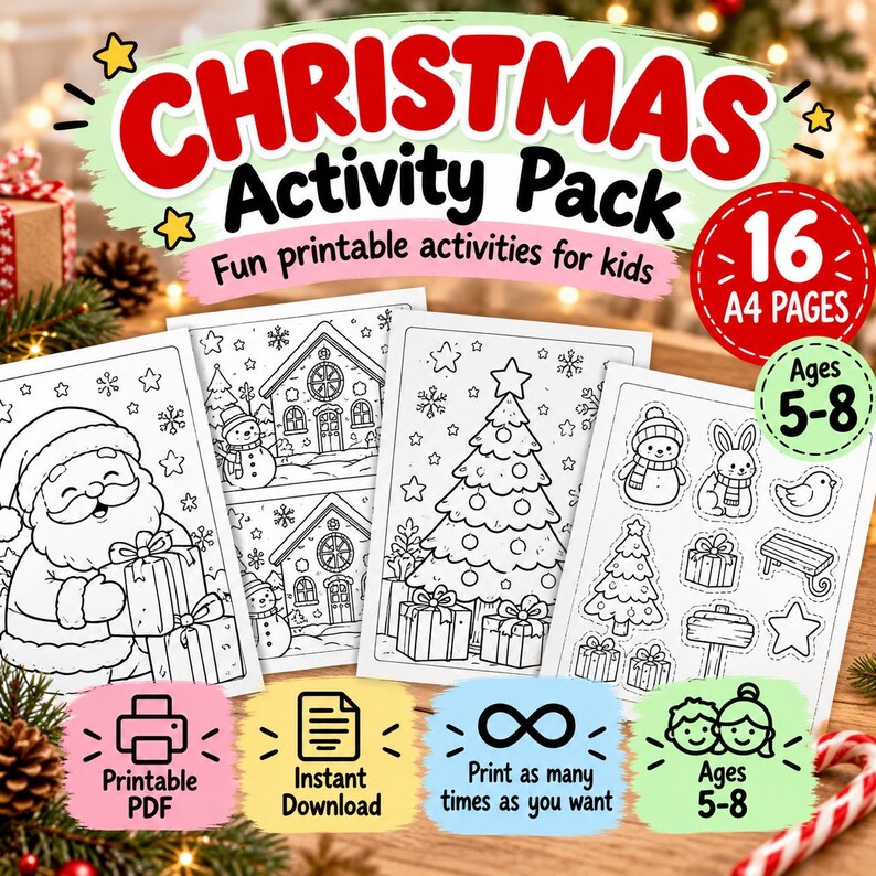 Christmas Coloring Paper.pdf Christmas Activity Pack for Kids Ages 5-8 | Printable PDF (digital ...